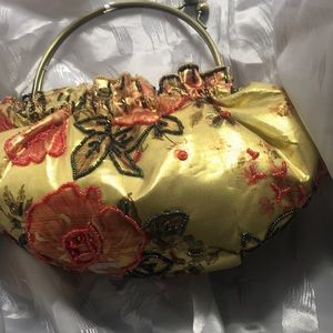 Gold purse with beads multicolor bohemian